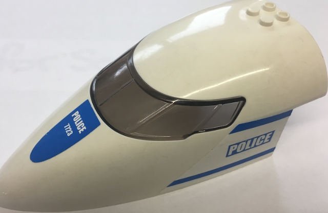 Aircraft Fuselage Forward Top Curved 8 x 16 x 5 with Trans-Brown Glass with Blue 'POLICE' and Stripes Pattern on Both Sides (Stickers) - Set 7723