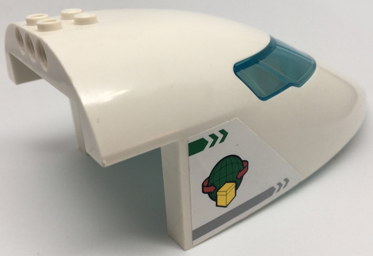 Aircraft Fuselage Forward Top Curved 8 x 16 x 5 with Trans-Light Blue Glass and Box and Arrows and Globe Pattern on Both Sides (Stickers) - Set 60022