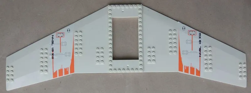 Wing Plate 20 x 56 with 6 x 10 Cutout and No Holes with Orange Stripes, Hatches and 'MX 81  7644' Pattern (Stickers) - Set 7644