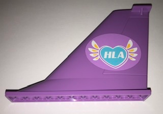 Tail 14 x 2 x 8 with White 'HLA' on Medium Azure Heart with Feathers Pattern on Both Sides (Stickers) - Set 41109