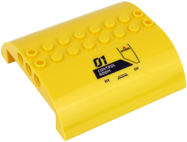 Slope, Curved 8 x 8 x 2 Double with '01', 'CONTROL ROOM', 'ACCESS' and Red Arrow Pattern (Sticker) - Set 60265