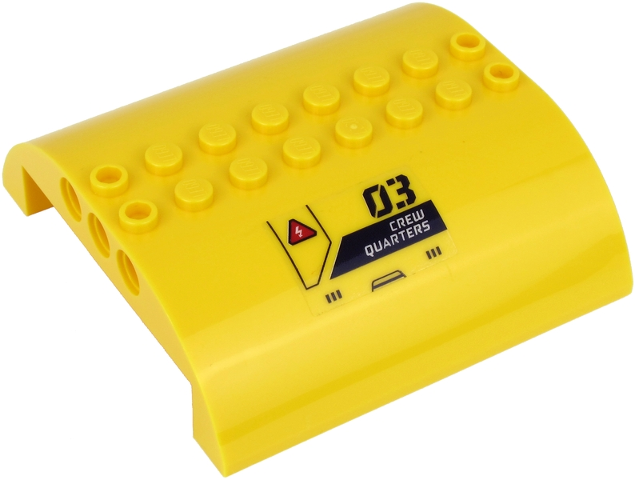 Slope, Curved 8 x 8 x 2 Double with '03', 'CREW QUARTERS' and White Lightning Bolt on Red Triangle Pattern (Sticker) - Set 60265