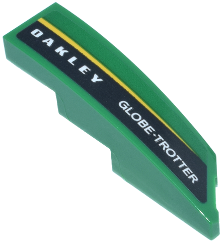 Wedge 4 x 1 Left with White 'OAKLEY' and 'GLOBE-TROTTER' Logo and Yellow Stripe Pattern (Sticker) - Set 76925