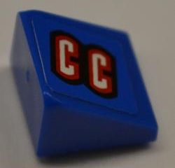 Slope 30 1 x 1 x 2/3 with 'CC' on Blue Background Pattern Model Left (Sticker) - Set 8198