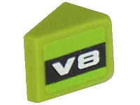 Slope 30 1 x 1 x 2/3 with White 'V8' on Black Background Pattern Model Left (Sticker) - Set 8302