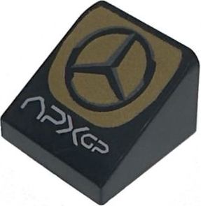 Slope 30 1 x 1 x 2/3 with White 'APXGP' and Mercedes-Benz Logo on Gold Background Pattern