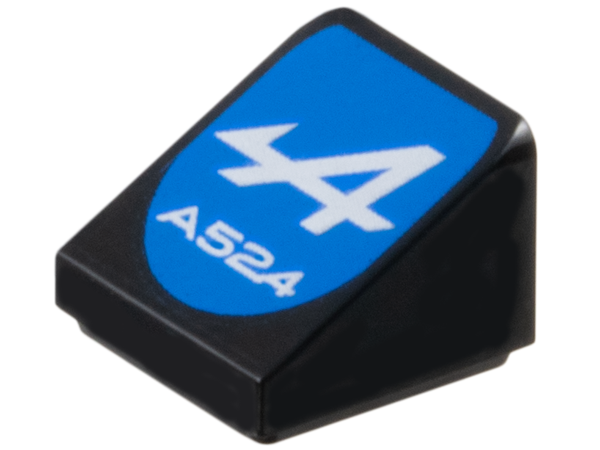 Slope 30 1 x 1 x 2/3 with White 'A524' and Alpine Formula 1 Logo Stylized Capital Letter A on Blue Background Pattern