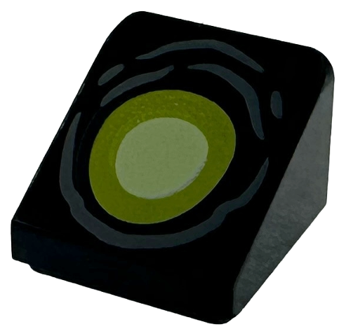 Slope 30 1 x 1 x 2/3 with Lime and Yellowish Green Eye and Dark Bluish Gray Wrinkles Pattern