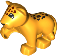 Duplo Cat, Large, Baby Cub, Raised Paw (Jaguar) with White Eyes, Black and Dark Brown Spots Pattern
