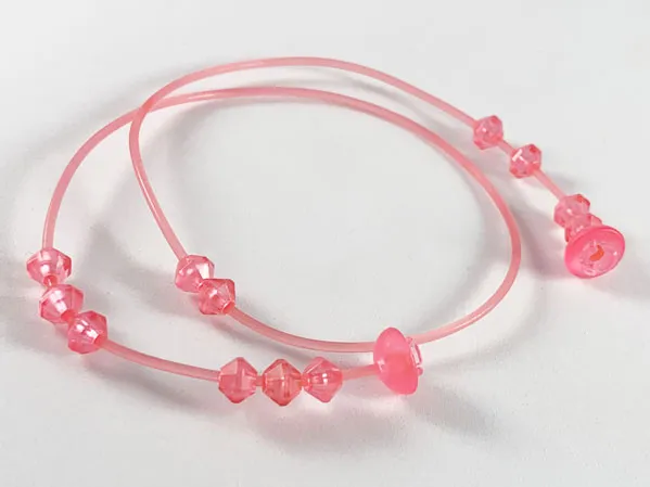 Clikits Cord, Jelly String 384mm with 2 (Same Color) Caps Top Attachment with Frosted Trans-Pink Beads