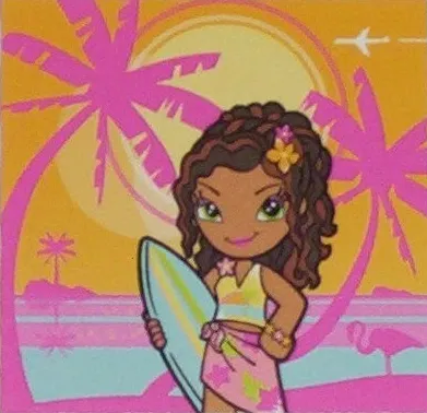 Clikits Frame Insert, Paper 4 x 4 with Daisy Character Holding Surfboard on Tropical Sunrise / Sunset Background Pattern