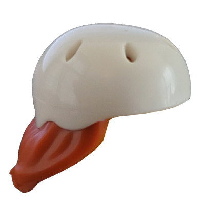 Minifigure, Hair Combo, Hair with Hat, Medium Length with Molded White Bicycle Helmet Pattern (BAM)