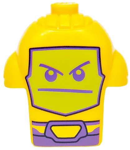 Minifigure, Head, Modified Robot with Shoulder Pads with Lime Screen Face, Dark Purple Eyes, Mouth and Armor Plates on Back Pattern