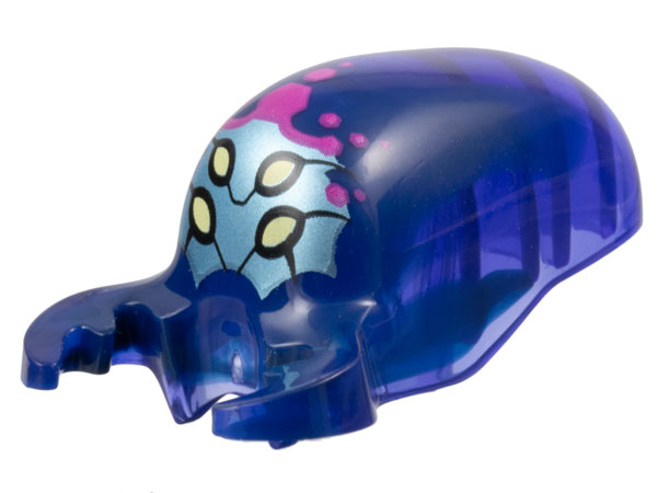 Minifigure, Head, Modified Alien Elongated with 2 Mandibles with Marbled Dark Blue and Printed Bright Light Yellow Eyes, Metallic Light Blue Face, Magenta Highlights and Hexagons Pattern