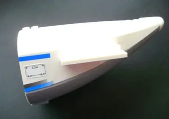 Aircraft Fuselage Aft Section Curved with Fixed Light Bluish Gray Base and White Hard Rubber Tip with Dark Bluish Gray and Blue Stripes, Access Panel Pattern on Both Sides (Stickers) - Set 7893