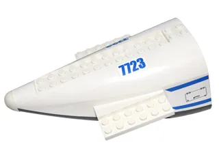 Aircraft Fuselage Aft Section Curved with Fixed Dark Bluish Gray Base and White Hard Rubber Tip with Blue Stripes and '7723', Access Panel Pattern on Both Sides (Stickers) - Set 7723