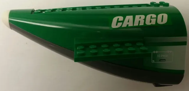 Aircraft Fuselage Aft Section Curved with Fixed Dark Bluish Gray Base and White Hard Rubber Tip with White 'CARGO' and '32.P456', Access Panel Pattern on Both Sides (Stickers) - Set 7734