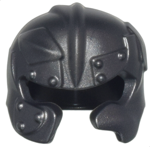 Minifigure, Headgear Helmet Castle / Fantasy Rounded with Rivets, Plates, and Damaged Cheek Protection