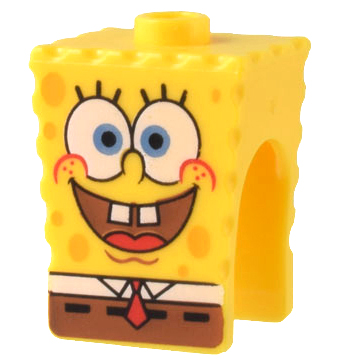 Minifigure, Head, Modified SpongeBob SquarePants with Open Mouth Smile Small Pattern