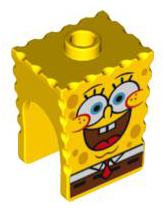 Minifigure, Head, Modified SpongeBob SquarePants with Open Mouth Smile Large Pattern