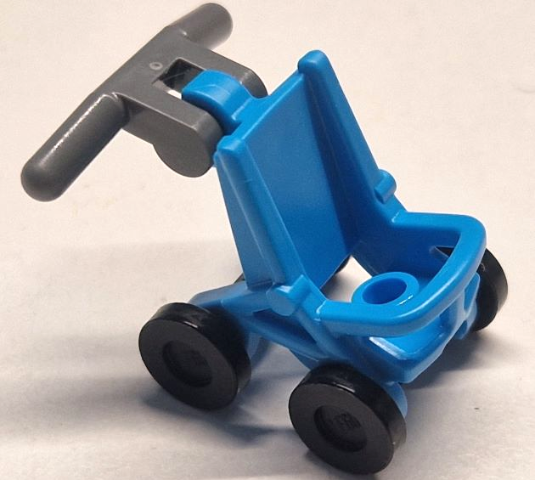 Minifigure, Utensil Stroller / Baby Carriage with Black Wheels and Dark Bluish Gray Handlebars (5491 / 2496 / 30031)