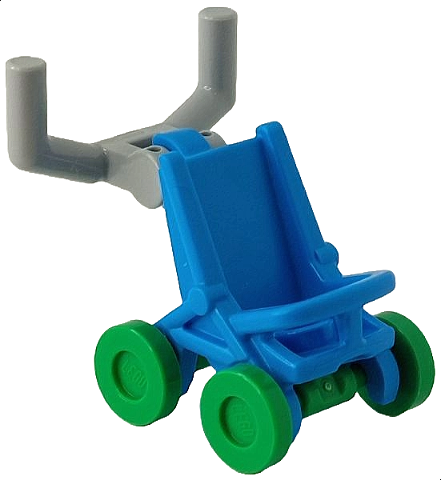 Minifigure, Utensil Stroller / Baby Carriage with Bright Green Wheels and Light Bluish Gray Angular Handlebars (5491 / 2496 / 98397)
