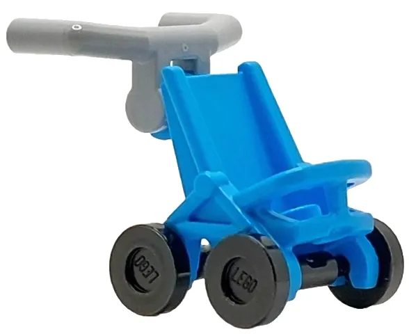 Minifigure, Utensil Stroller / Baby Carriage with Black Wheels and Light Bluish Gray Angular Handlebars (5491 / 2496 / 98397)