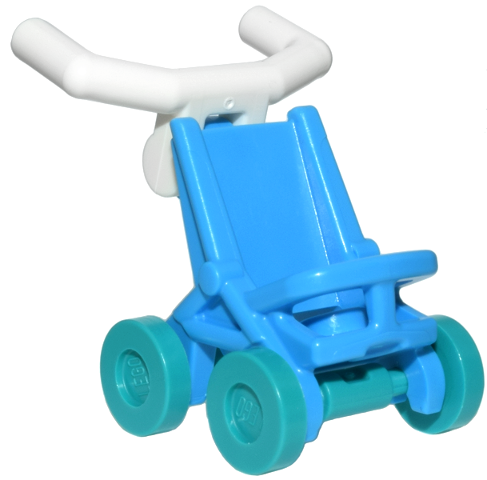 Minifigure, Utensil Stroller / Baby Carriage with Dark Turquoise Wheels and White Angular Handlebars (5491 / 2496 / 98397)