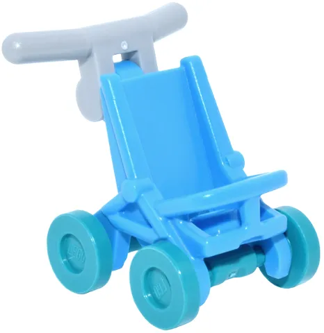 Minifigure, Utensil Stroller / Baby Carriage with Dark Turquoise Wheels and Light Bluish Gray Handlebars (5491 / 2496 / 30031)
