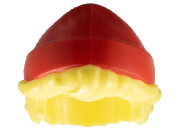 Mini Doll, Hair Combo, Hair with Hat, Short Tousled with Molded Red Beanie / Knit Cap Pattern