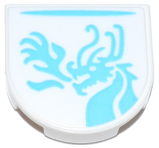 Tile, Round 2 x 2 Half Circle Extended with Medium Azure Line and Dragon Breathing Fire Pattern (Sticker) - Set 71837