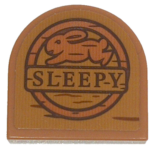 Tile, Round 2 x 2 Half Circle Extended with Wood Grain and 'SLEEPY' Pattern (Sticker) - Set 43242