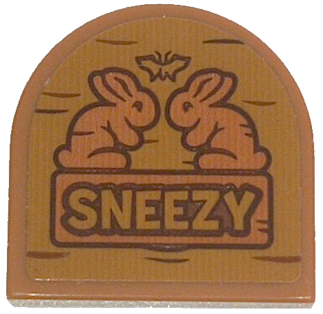 Tile, Round 2 x 2 Half Circle Extended with Wood Grain and 'SNEEZY' Pattern (Sticker) - Set 43242