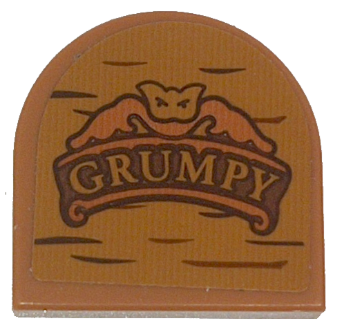 Tile, Round 2 x 2 Half Circle Extended with Wood Grain and 'GRUMPY' Pattern (Sticker) - Set 43242