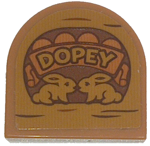 Tile, Round 2 x 2 Half Circle Extended with Wood Grain and 'DOPEY' Pattern (Sticker) - Set 43242