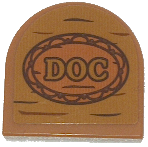 Tile, Round 2 x 2 Half Circle Extended with Wood Grain and 'DOC' Pattern (Sticker) - Set 43242