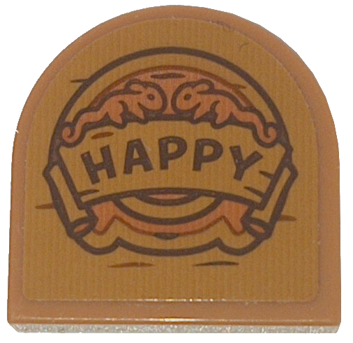 Tile, Round 2 x 2 Half Circle Extended with Wood Grain and 'HAPPY' Pattern (Sticker) - Set 43242