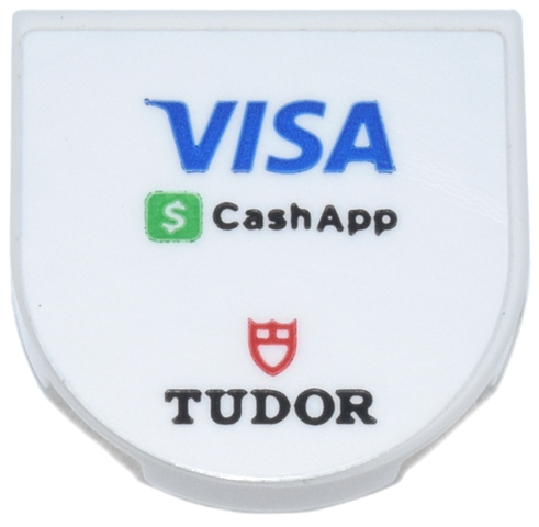 Tile, Round 2 x 2 Half Circle Extended with Black 'CashApp' and Green Dollar Sign, Red Shield 'TUDOR' and Blue 'VISA' Logo Pattern (Sticker) - Set 77246