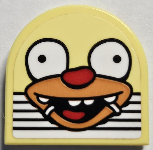 Tile, Round 2 x 2 Half Circle Extended with Krusty the Clown Face and White Grille Pattern (Sticker) - Set 10352