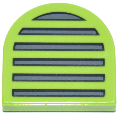 Tile, Round 2 x 2 Half Circle Extended with Car Grille with 6 Black and Dark Bluish Gray Lines Pattern