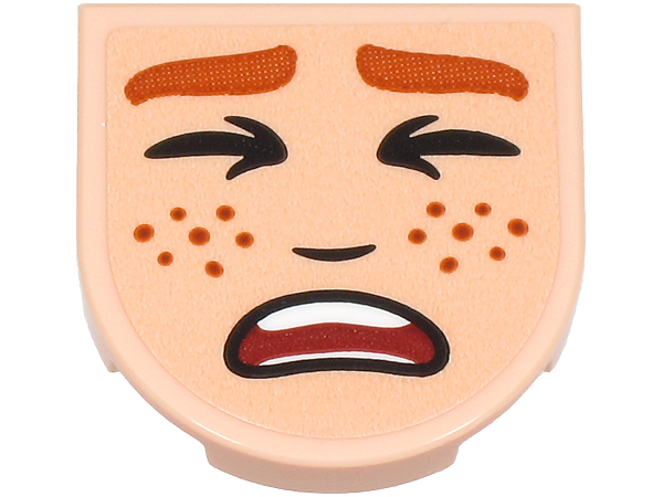Tile, Round 2 x 2 Half Circle Extended with Dark Orange Eyebrows and Freckles, Squinting Eyes, Scared Open Mouth with Teeth Pattern (HP Ron Weasley Face) (Sticker) - Set 76470