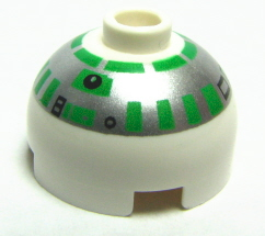 Brick, Round 2 x 2 Dome Top with Silver and Green Pattern (R2-R7)