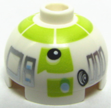 Brick, Round 2 x 2 Dome Top with SW Astromech Droid Lime Panels, Bright Light Blue Dot and Rectangles Pattern