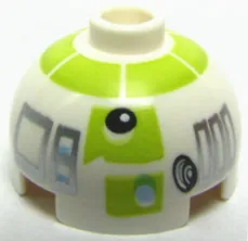 Brick, Round 2 x 2 Dome Top with SW Astromech Droid Lime Panels, Bright Light Blue Dot and Rectangles Pattern