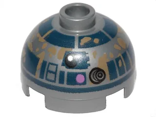 Brick, Round 2 x 2 Dome Top with Dark Pink Dots and Dark Blue with Dark Tan Dirt Stains Pattern (R2-D2)