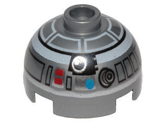 Brick, Round 2 x 2 Dome Top with Blue and Red Dots and Black and White Band Around Dome Pattern (R2-Q2)