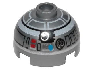 Brick, Round 2 x 2 Dome Top with Blue and Red Dots and Black and White Band Around Dome Pattern (R2-Q2)