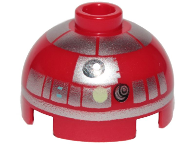 Brick, Round 2 x 2 Dome Top with Silver Band Around Dome, Lime Dot Pattern (Astromech Droid)
