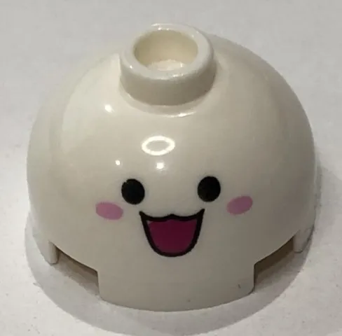 Brick, Round 2 x 2 Dome Top with Open Mouth Smile, Eyes and Pink Cheeks Pattern