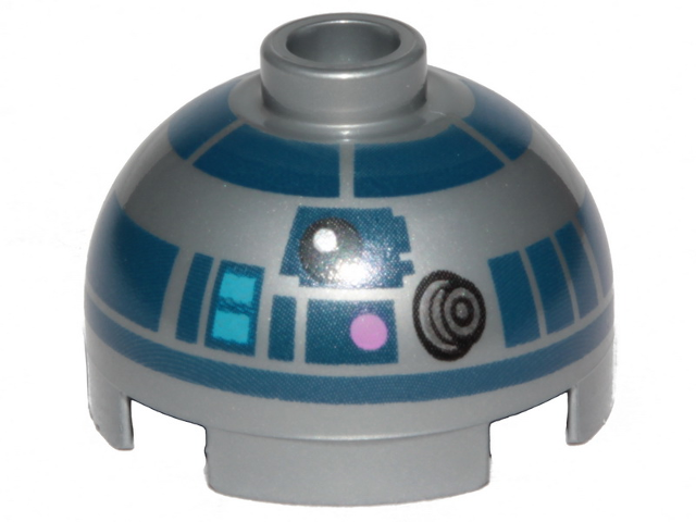 Brick, Round 2 x 2 Dome Top with Dark Pink Dots, Large Receptor and Dark Blue Pattern (R2-D2)